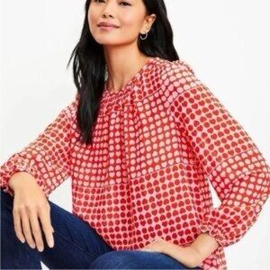 LOFT Red and Pink Heart and Dot Blouse
